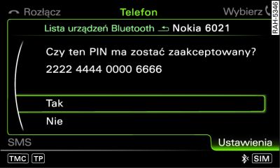 Wskazanie PIN dla wpisywania do telefonu komórkowego